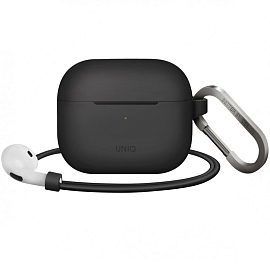 Чехол и шнурок для наушников AirPods 3 силиконовый с карабином UNIQ Vencer темно-серый