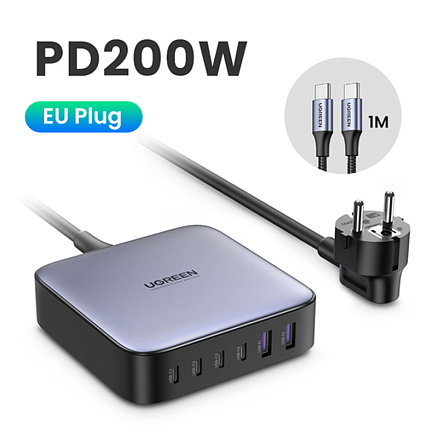 Зарядное устройство сетевое с 2 USB и 4 Type-C входами 200W Ugreen CD271 (быстрая зарядка PD) черное
