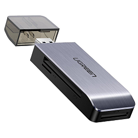 Картридер USB 3.0 для SD, MicroSD, CF и MS Ugreen CM180 серо-черный