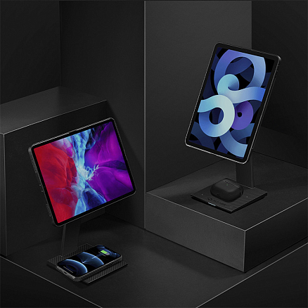 Подставка для iPad магнитная с беспроводной зарядкой для телефона Pitaka MagEZ Stand черная
