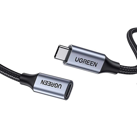 Кабель-удлинитель Type-C 3.1 Gen2 (папа - мама) длина 0,5 м 5A 20V 100W 4K 60Hz плетеный Ugreen US372 черный