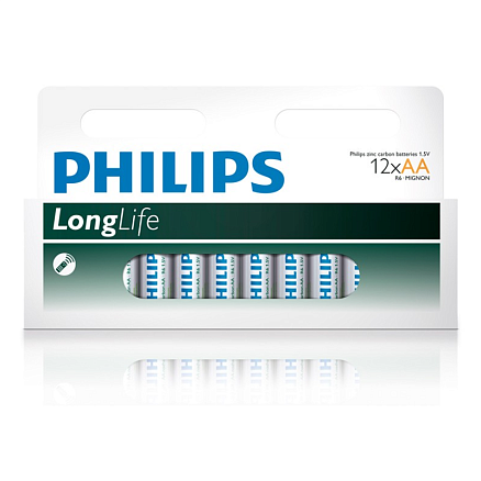 Батарейка LR6 (пальчиковая большая AA) Philips Longlife Zinc R6L12B/97 упаковка 12 шт.