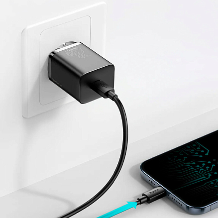Зарядное устройство сетевое Type-C 20W с кабелем Lightning Baseus Super Si TZCCSUP-B01 (быстрая зарядка PD) черное