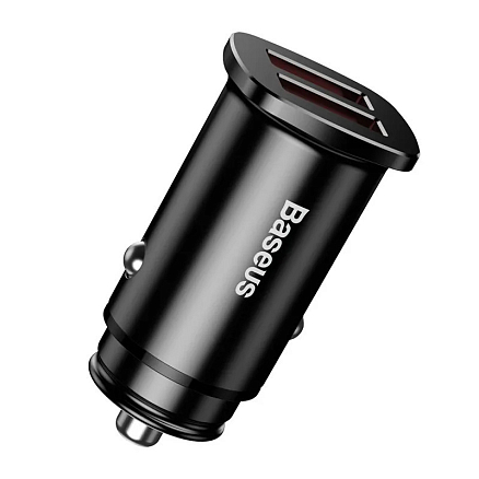 Зарядное устройство автомобильное с двумя USB входами 5А 30W Baseus Square Metal (быстрая зарядка QC 3.0) черное