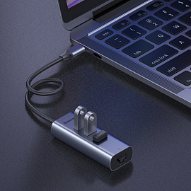 Хаб (разветвитель) Type-C - Ethernet, 3 х USB 3.0 Baseus Enjoy серый