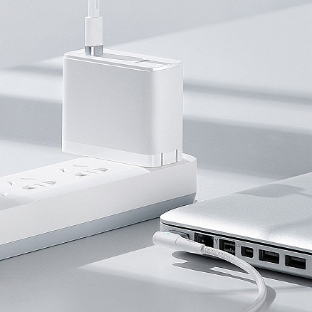 Кабель Type-C - MagSafe для зарядки Macbook длина 2 м 60W магнитный плетеный с L-образным штекером Baseus Zinc белый