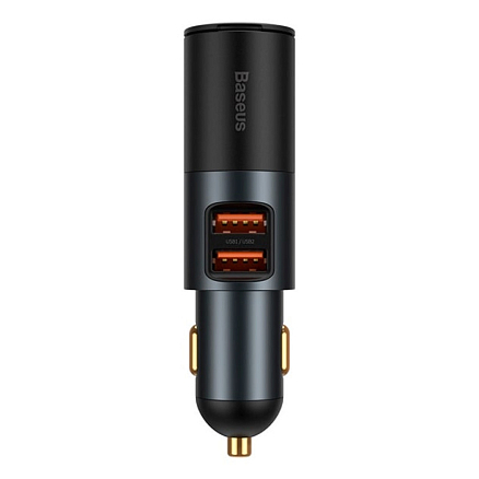 Зарядное устройство автомобильное с двумя USB входами 3A 120W и разъемом прикуривателя Baseus Share Together черно-серое