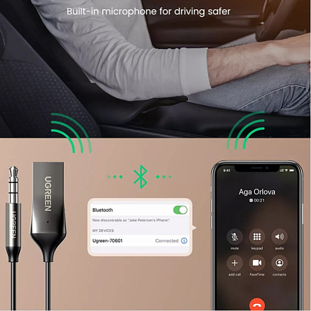 Bluetooth аудио адаптер (ресивер) 3,5 мм в USB порт Ugreen CM309 с громкой связью черный