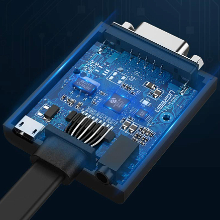 Переходник (преобразователь) HDMI - VGA, 3,5 мм длина 17 см Ugreen MM103 с питанием MicroUSB черный