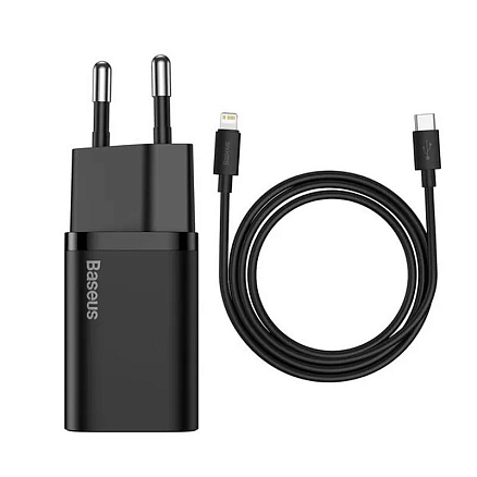 Зарядное устройство сетевое Type-C 20W с кабелем Lightning Baseus Super Si TZCCSUP-B01 (быстрая зарядка PD) черное