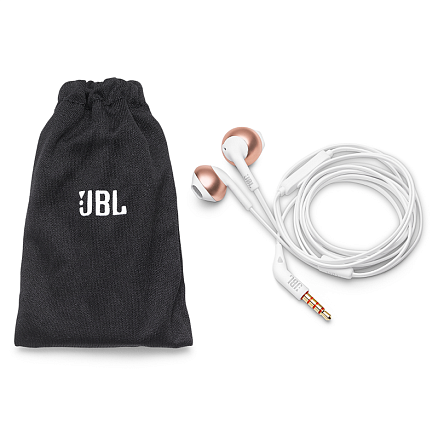 Наушники JBL Tune 205 вкладыши с микрофоном и плоским проводом белые с розовым золотом