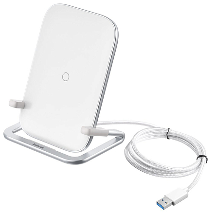Беспроводная зарядка для телефона 15W Baseus Rib (быстрая зарядка) белая