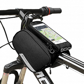 Велосумка на раму 1,5л двойная с держателем для телефона до 5.5 дюйма Wozinsky WBB7BK черная