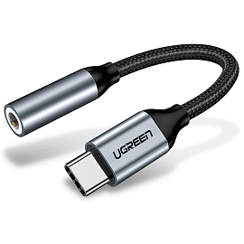 Переходник Type-C - 3,5 мм (папа - мама) 10 см Ugreen AV142 черный