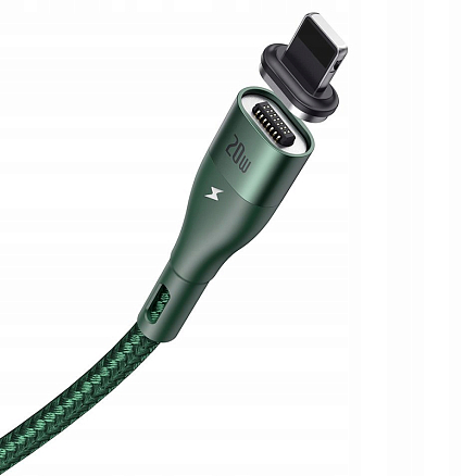 Кабель Type-C - Lightning для зарядки 1 м 20W магнитный плетеный Baseus Zinc (быстрая зарядка PD) зеленый