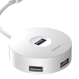 USB 3.0 HUB (разветвитель) на 1 порт USB 3.0 и 3 порта USB 2.0 1 м Baseus Round Box с питанием MicroUSB белый