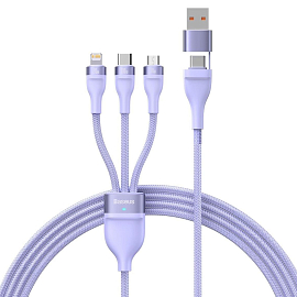 Кабель USB, Type-C - MicroUSB, Lightning, Type-C 1,2 м 5A 100W плетеный Baseus Flash Series фиолетовый