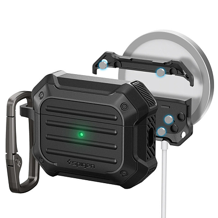 Чехол для наушников AirPods Pro 2 гелевый Spigen Tough Armor MagFit черный