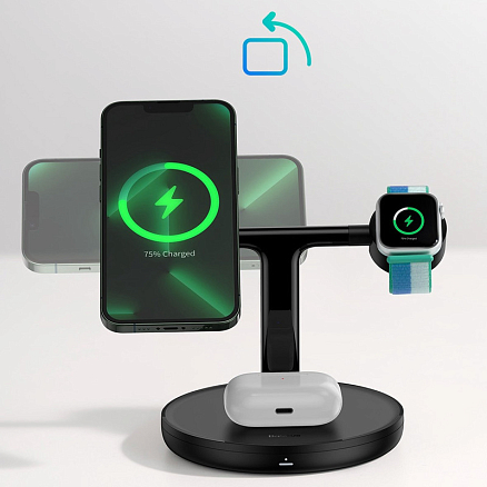 Беспроводная зарядка 3-в-1 для телефона, Apple Watch, наушников Baseus Swan (быстрая зарядка) черная