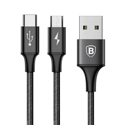 Кабель USB - MicroUSB, Type-C 1,2 м 3A плетеный Baseus Rapid черный