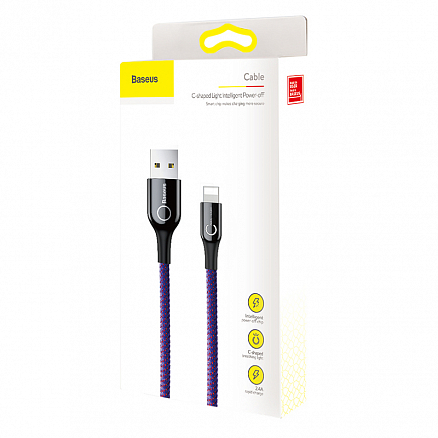 Кабель USB - Lightning для зарядки iPhone 1 м 2.4A с автоотключением плетеный Baseus C-shaped фиолетовый