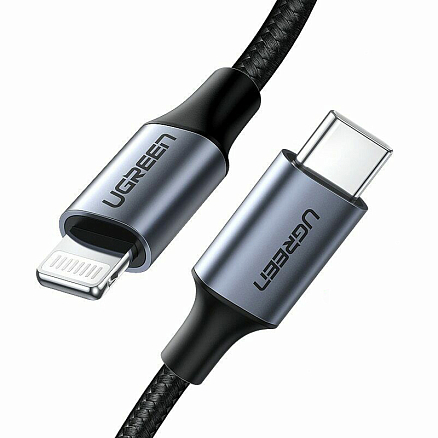 Кабель Type-C - Lightning для зарядки 2 м 3А MFi плетеный Ugreen US304 (быстрая зарядка PD) черный