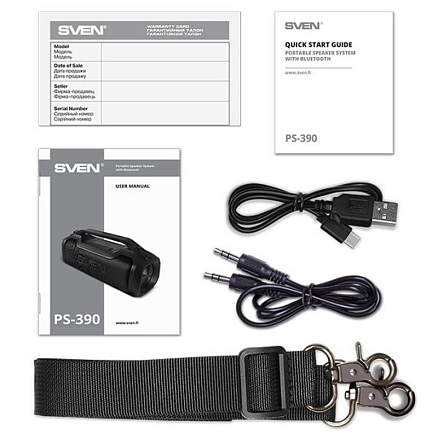 Портативная акустическая система Sven PS-390 с подсветкой, USB, MicroSD с защитой от воды черная