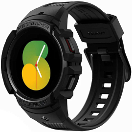Чехол с ремешком для Samsung Galaxy Watch 4, Watch 5 44 мм гелевый Spigen Rugged Armor Pro черный