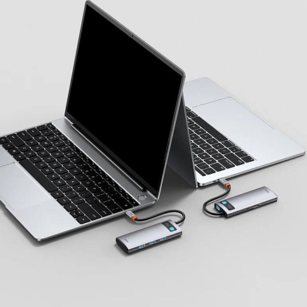 Хаб (разветвитель) Type-C - HDMI, 2 х USB 3.0, Type-C, Type-C PD, SD, microSD Baseus Gleam Series серый