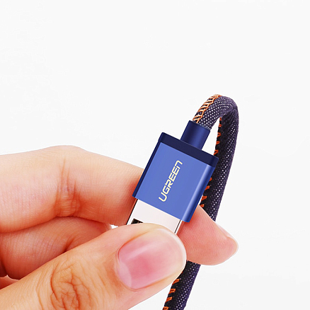 Кабель USB - Lightning для зарядки iPhone 1 м 2.4А MFi джинсовый Ugreen US247 синий