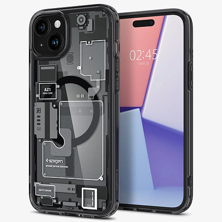 Чехол для iPhone 15 гибридный Spigen Ultra Hybrid Zero One MagSafe серый