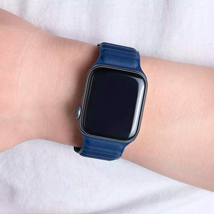 Ремешок-браслет для Apple Watch 42 и 44 мм кожаный Nova Leather Loop синий