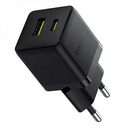 Зарядное устройство сетевое с USB и Type-C входами 3А 20W с кабелем Type-C 60W Baseus Palm (быстрая зарядка PD) черное