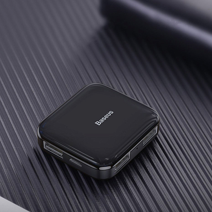 USB 2.0 HUB (разветвитель) на 4 порта Baseus Fully folded с питанием MicroUSB черный