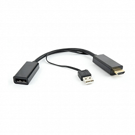 Переходник (преобразователь) HDMI - DisplayPort (папа - мама) 4K Cablexpert с питанием USB черный