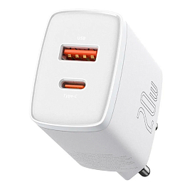 Зарядное устройство сетевое с USB и Type-C входами 3А 20W Baseus Compact CCXJ-B02 (быстрая зарядка PD 3.0, QC 3.0) белое