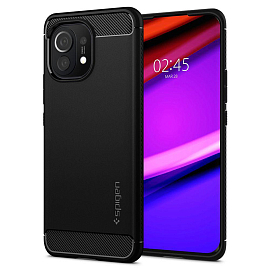 Чехол для Xiaomi Mi 11 гелевый Spigen Rugged Armor черный