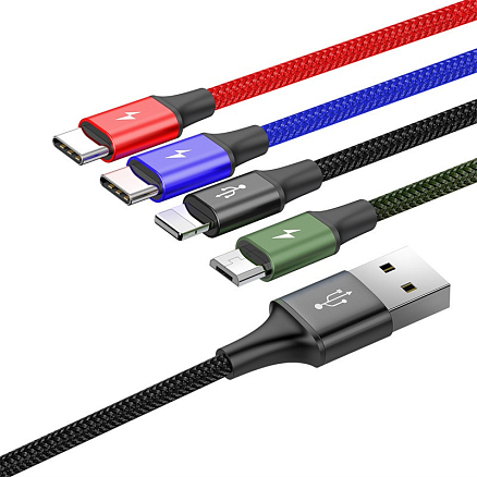 Кабель USB - Lightning, MicroUSB, 2 х Type-C 1,2 м 3.5A плетеный Baseus Rapid черный