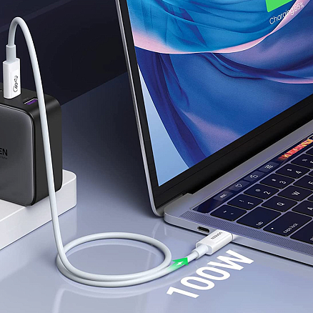 Кабель Type-C - Type-C длина 0.8 м USB4 Gen3 40Gbps 8K 60Hz 100W силиконовый Ugreen US506 (быстрая зарядка PD, QC 4.0) белый