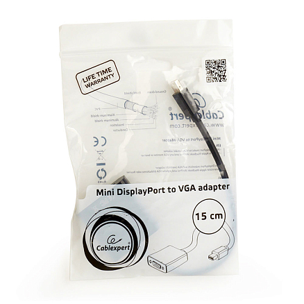 Переходник Mini DisplayPort - VGA (папа - мама) 15 см Cablexpert черный