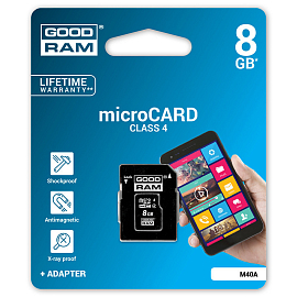 Карта памяти GOODRAM MicroSDHC 8Gb Class 4 с адаптером SD