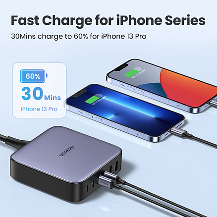 Зарядное устройство сетевое с 2 USB и 4 Type-C входами 200W Ugreen CD271 (быстрая зарядка PD) черное
