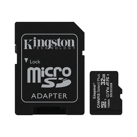 Карта памяти Kingston Canvas Select Plus MicroSDHC 32Gb UHS-I U1 V10 100 Мб/с с адаптером SD