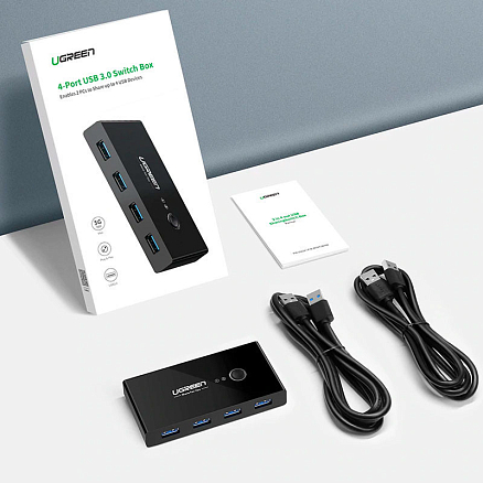 USB 3.0 Switch 2х4 порта (2 USB входа на 4 USB выхода) Ugreen US216 с питанием MicroUSB черный