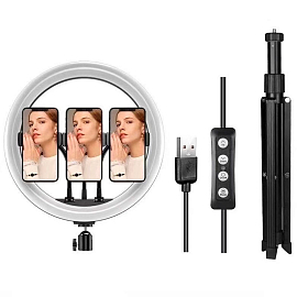 Кольцевая лампа диаметром 30 см со штативом высотой 170 см M30E19 черная