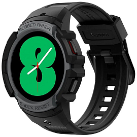 Чехол с ремешком для Samsung Galaxy Watch 4, Watch 5 44 мм гелевый Spigen Rugged Armor Pro серый