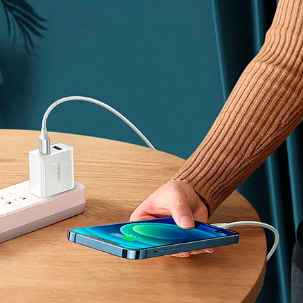 Кабель USB - Lightning для зарядки iPhone 1 м 2.4А MFi плетеный Ugreen US291 серебристый