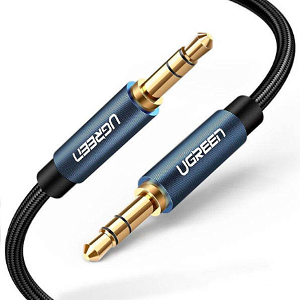 Кабель 3,5 мм - 3,5 мм (стандартный аудио разъем) Aux 5 метров плетеный Ugreen AV112 сине-черный