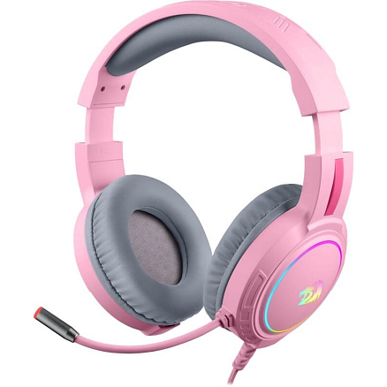 Наушники Redragon Mento полноразмерные с микрофоном и RGB подсветкой игровые розовые