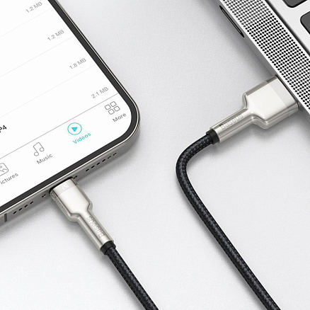 Кабель USB - Lightning для зарядки iPhone 0,25 м 2.4А плетеный Baseus Cafule Metal Data черно-серебристый